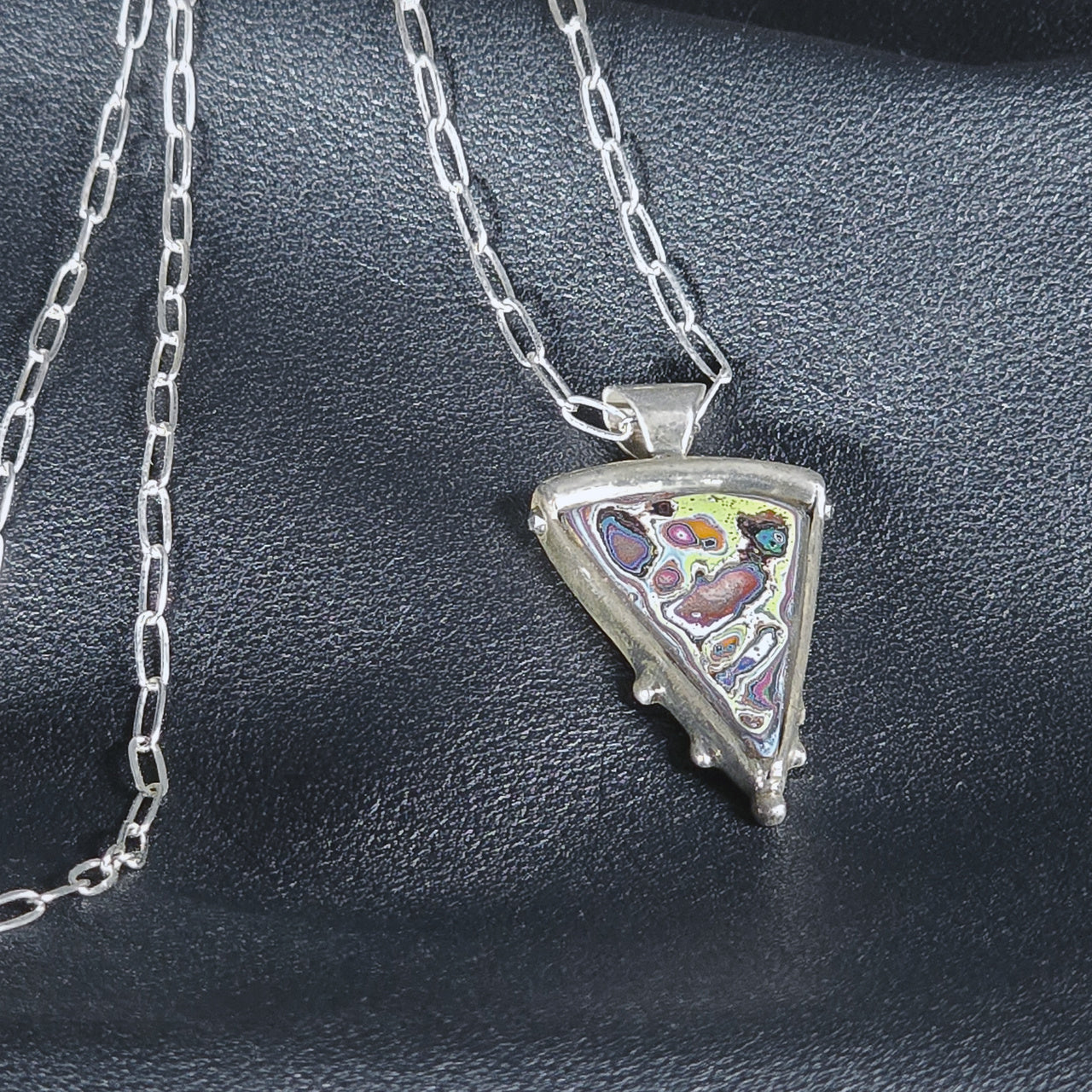 Fordite Cosmic Pizza Pendant – Sterling Silver