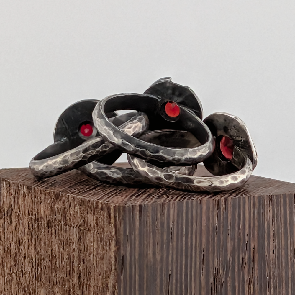 Garnet Caldera Ring – Oxidized Sterling Silver