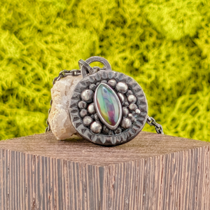 Fire Opal Gnostic Gaze Pendant – Oxidized Sterling Silver