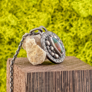 Fire Opal Gnostic Gaze Pendant – Oxidized Sterling Silver