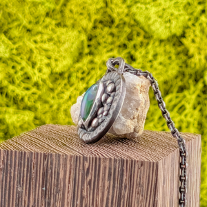 Fire Opal Gnostic Gaze Pendant – Oxidized Sterling Silver