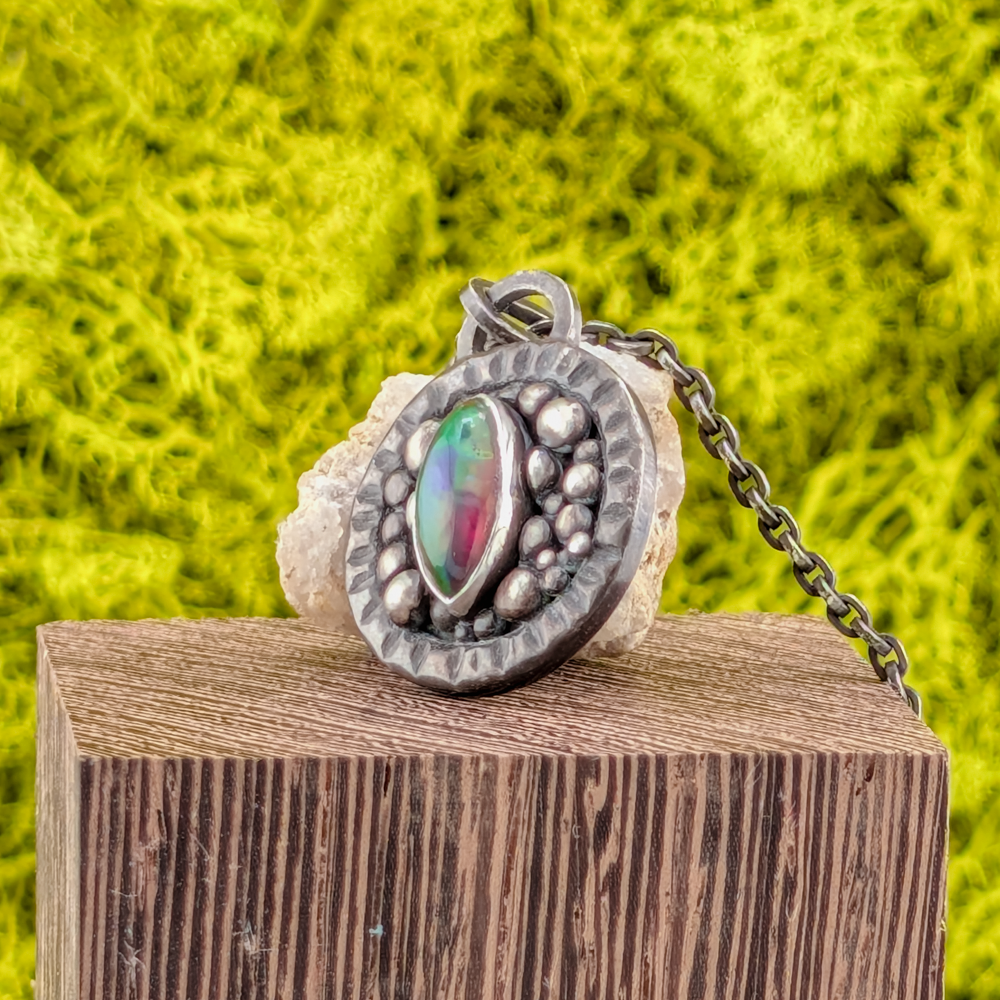 Fire Opal Gnostic Gaze Pendant – Oxidized Sterling Silver